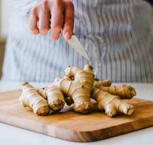 Ginger on cutting board