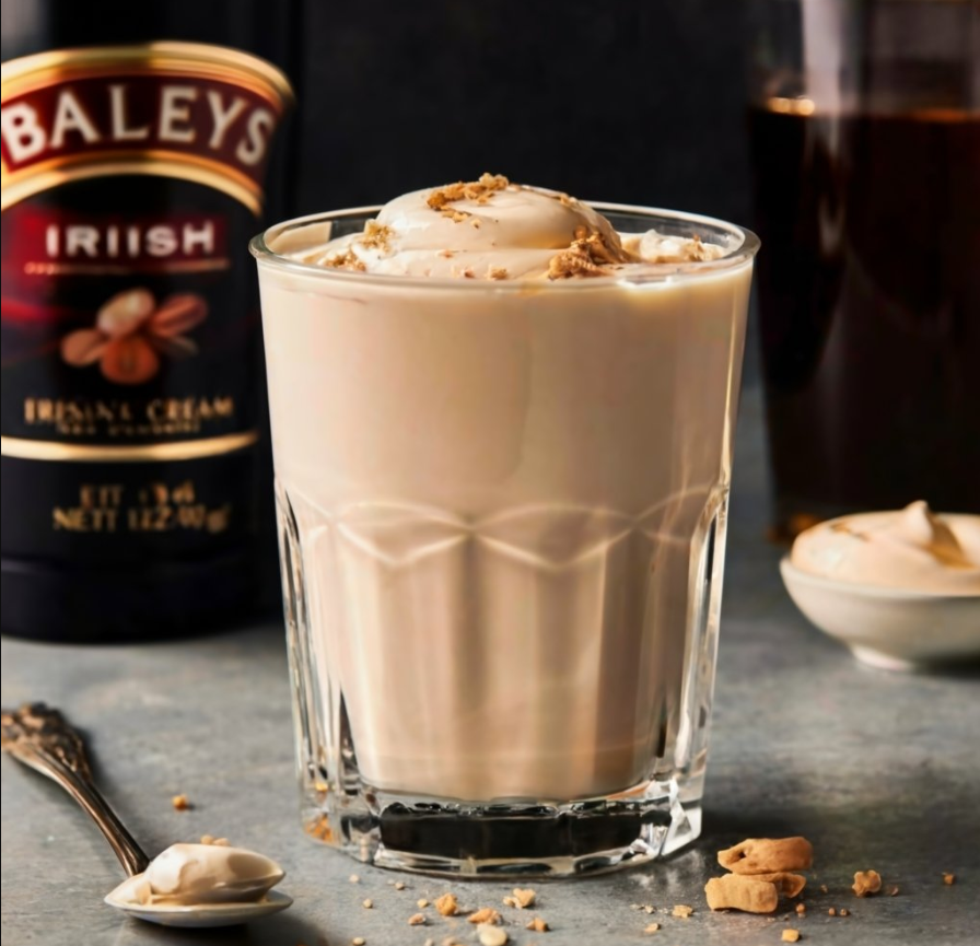 Bailey's Irish Cream in a glass on a table